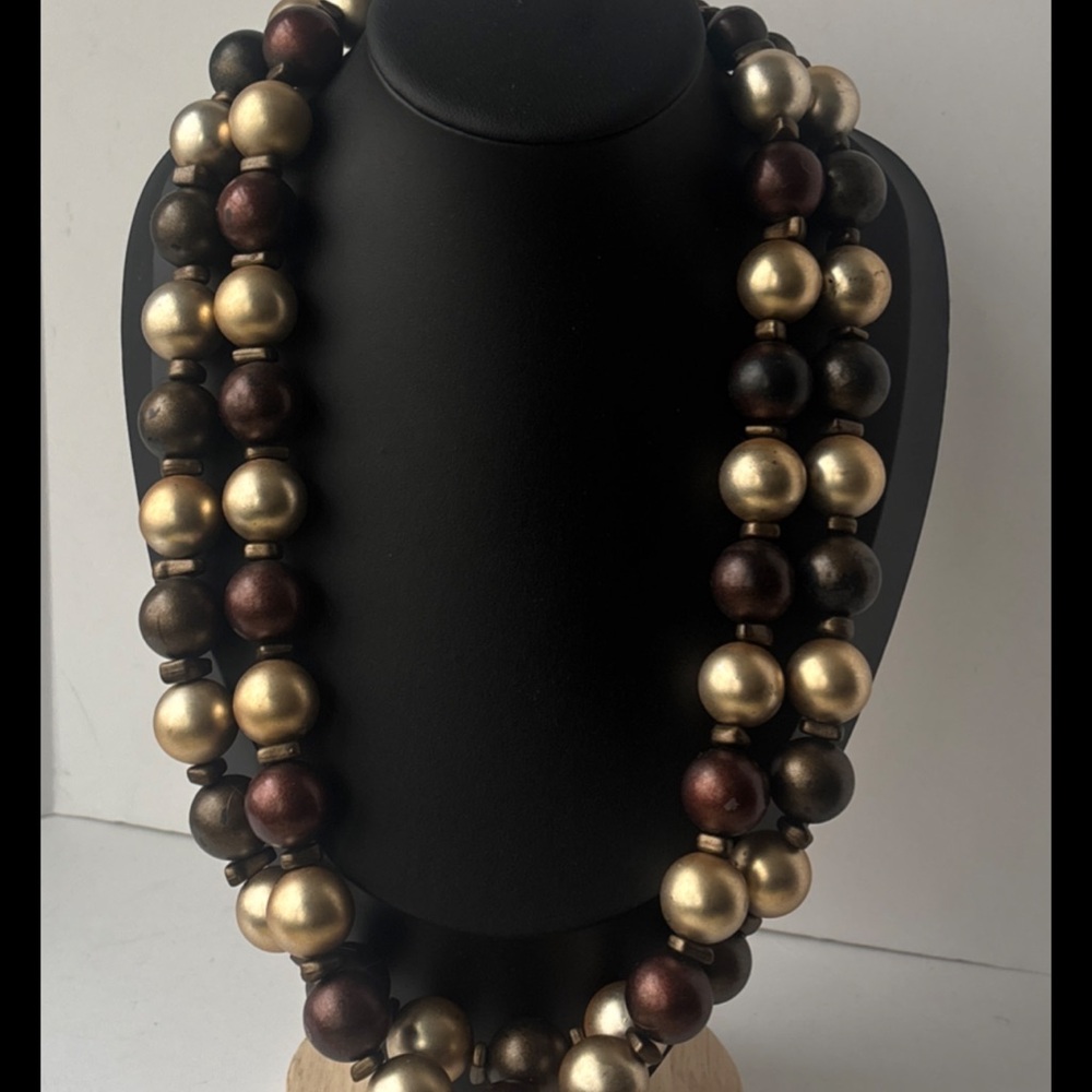 Vintage 80s Chunky Statement Necklace 2 Strand Mixed Metal Tone Heavy 172g 24"